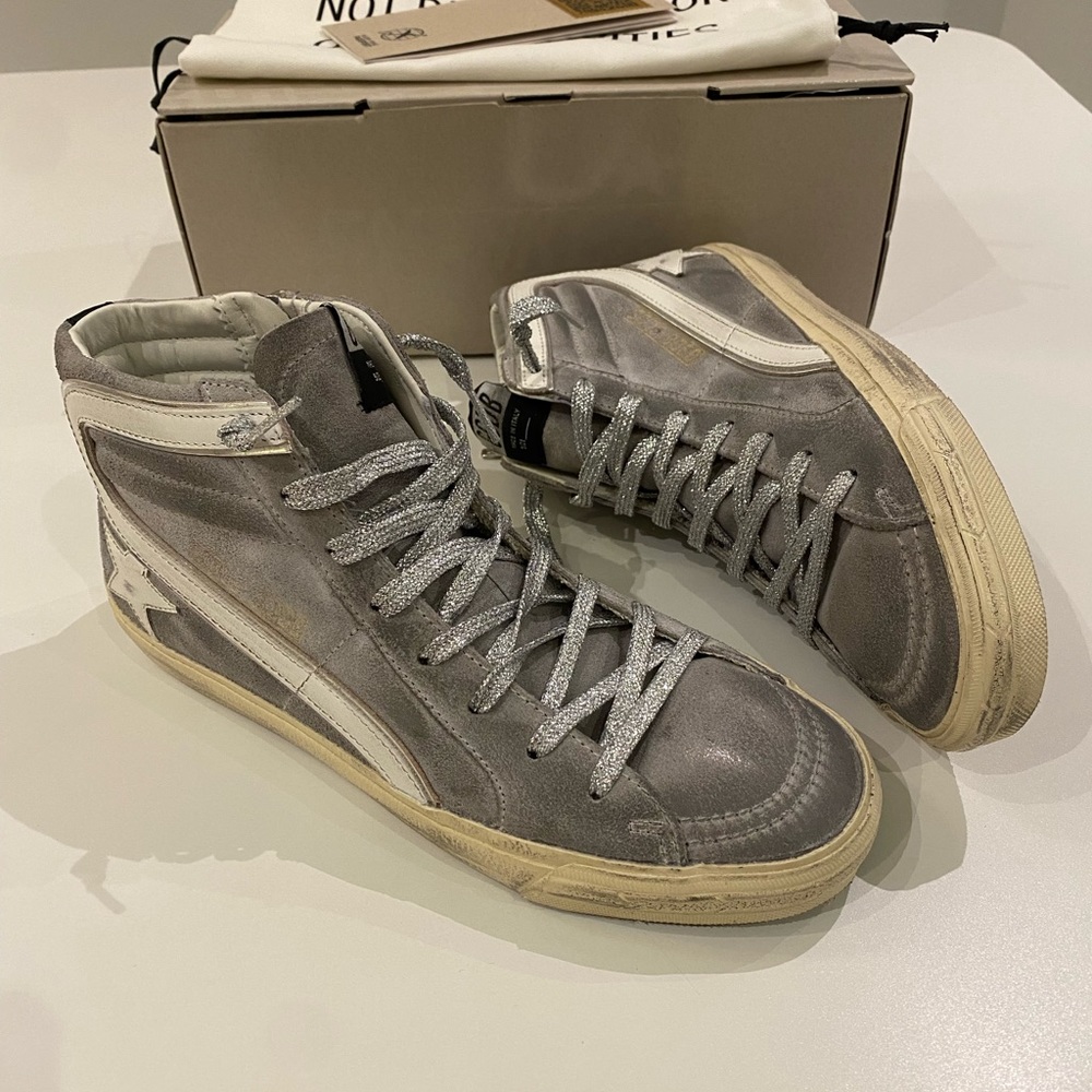 Golden Goose Slide Sneaker in Mud/Black/Silver sz 41 New in Box - Picture 11 of 11